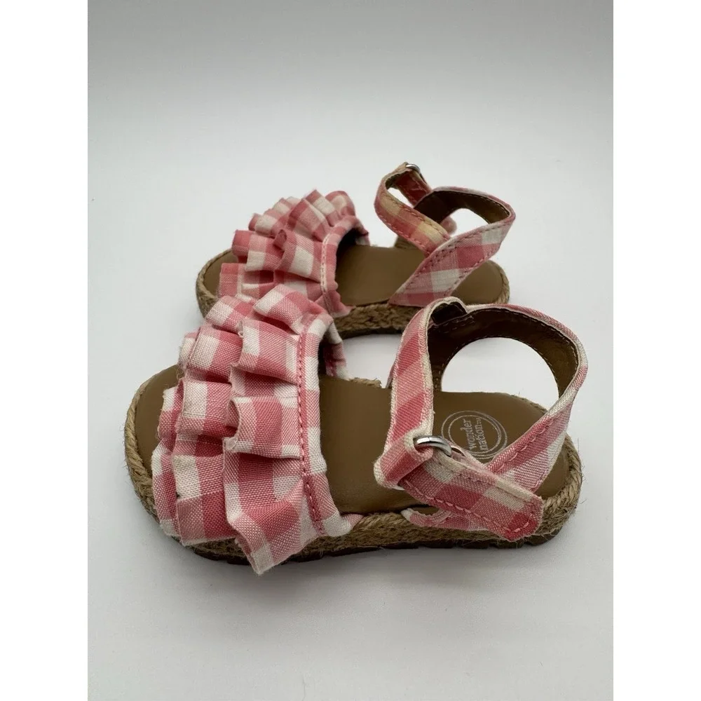 Wonder Nation Pink‎ Gingham Ruffle Sandals Girls Toddler Size 3